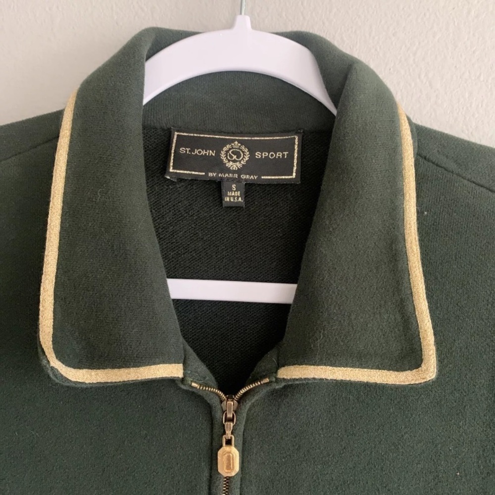 Vintage St. John Sport Dark Green Zip Sweater Jacket Top Old Money Preppy Chic S - Picture 3 of 11